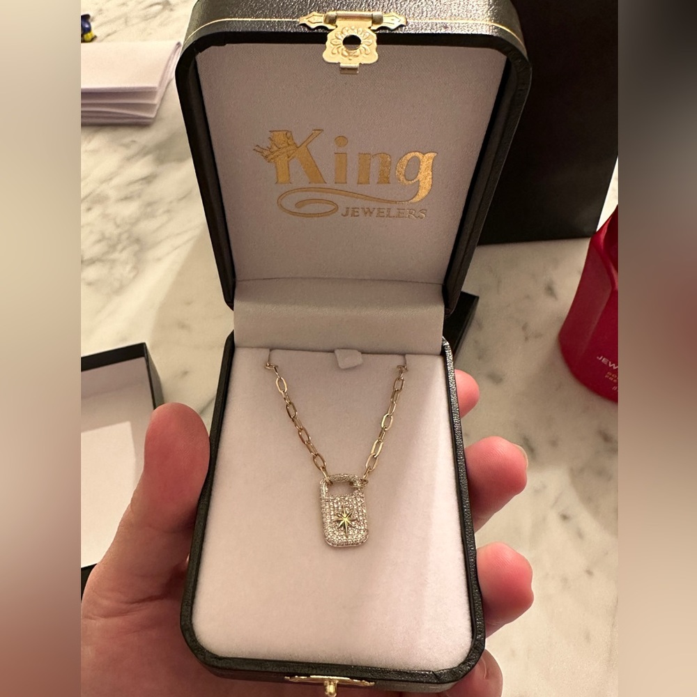 14 karat yellow gold Pave Diamond North Star Tag Diamond Necklace - never worn